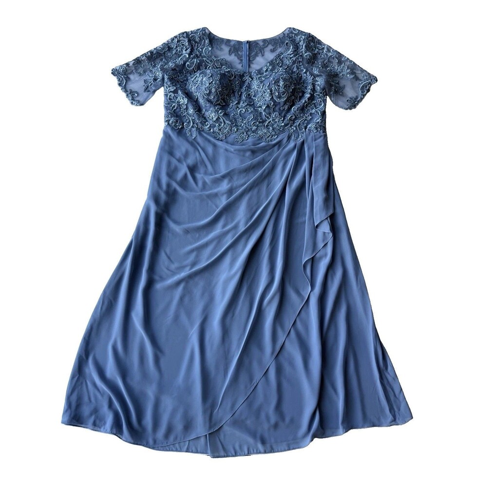 OLEG CASSINI Chiffon & Lace Empire Waist Gown 22W Blue Steel Dress WBM2813